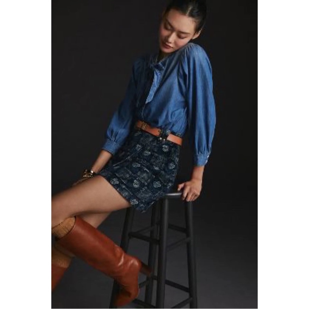 Anthropologie‎ Pilcro Skirt Women’s Size 4 Corduroy Mini Blue Floral NEW
